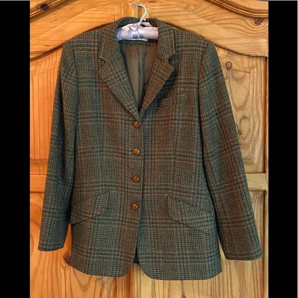 Orvis wool blazer loden green with lavender 14